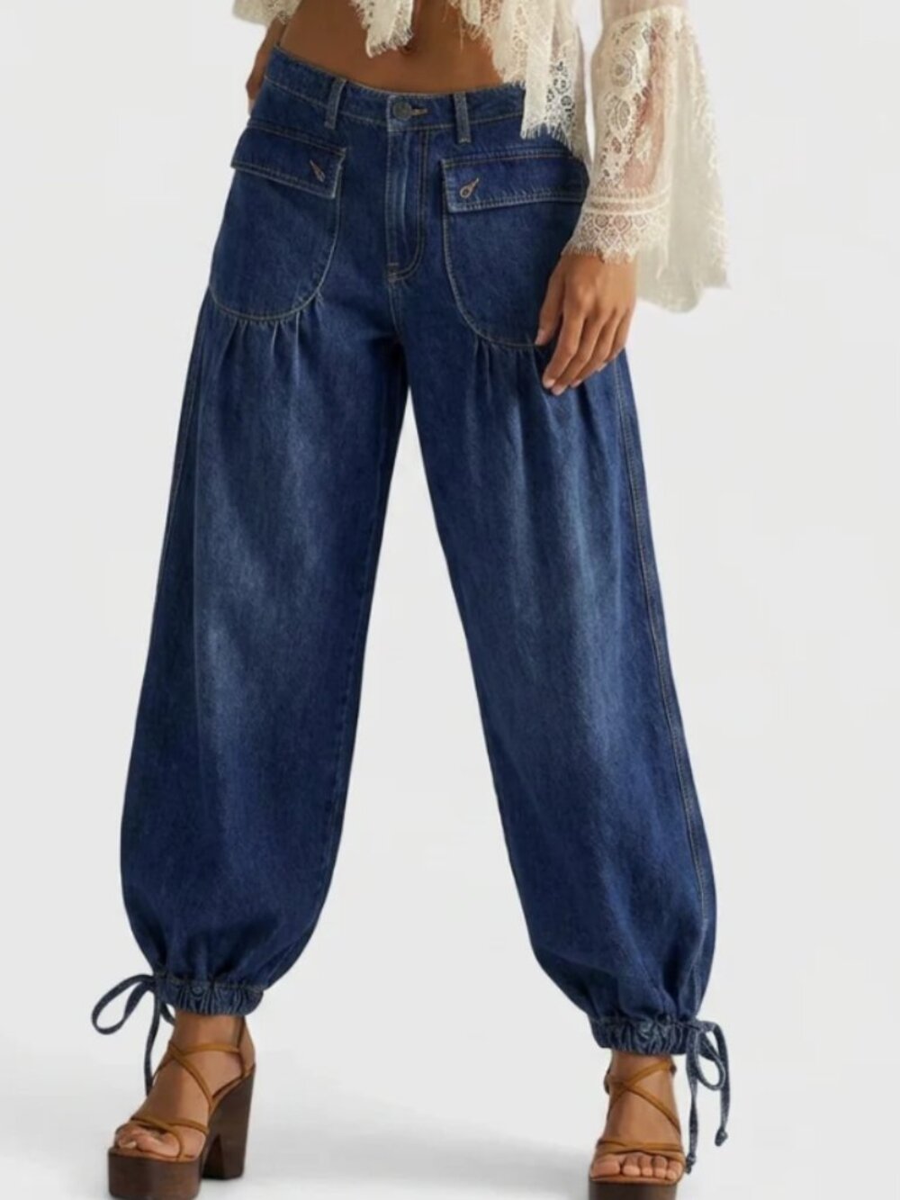 BOHO Balloon Jeans With Drawstring Ties